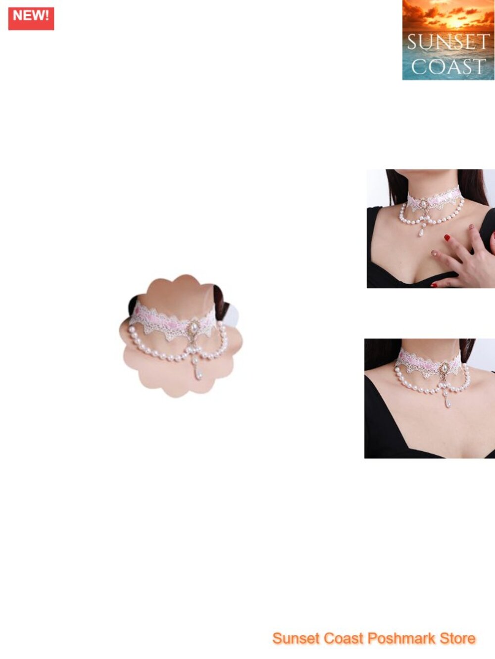 Vintage Lace Choker Necklace with Faux Pearl Gothic Victorian Lolita